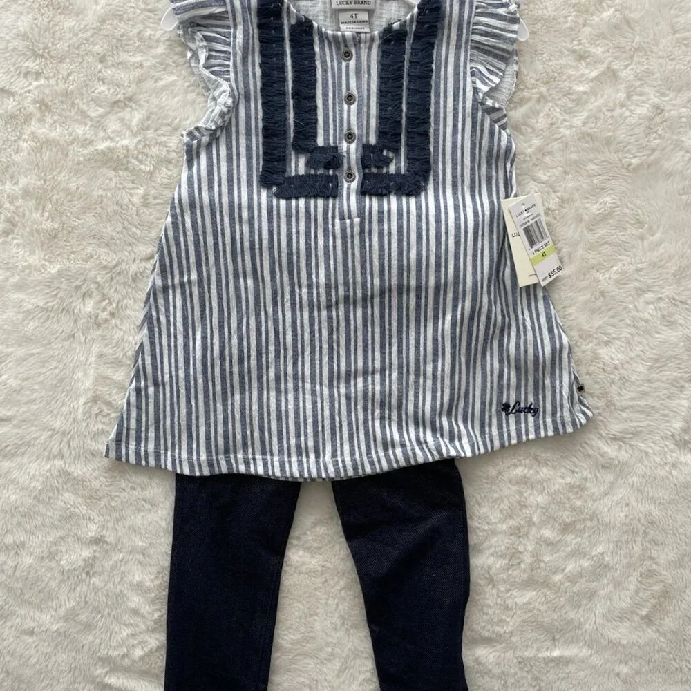 SALE! NEW Lucky Brand Girls Blue Ruffle Tank and Blue Leggings Set - 4T NWT